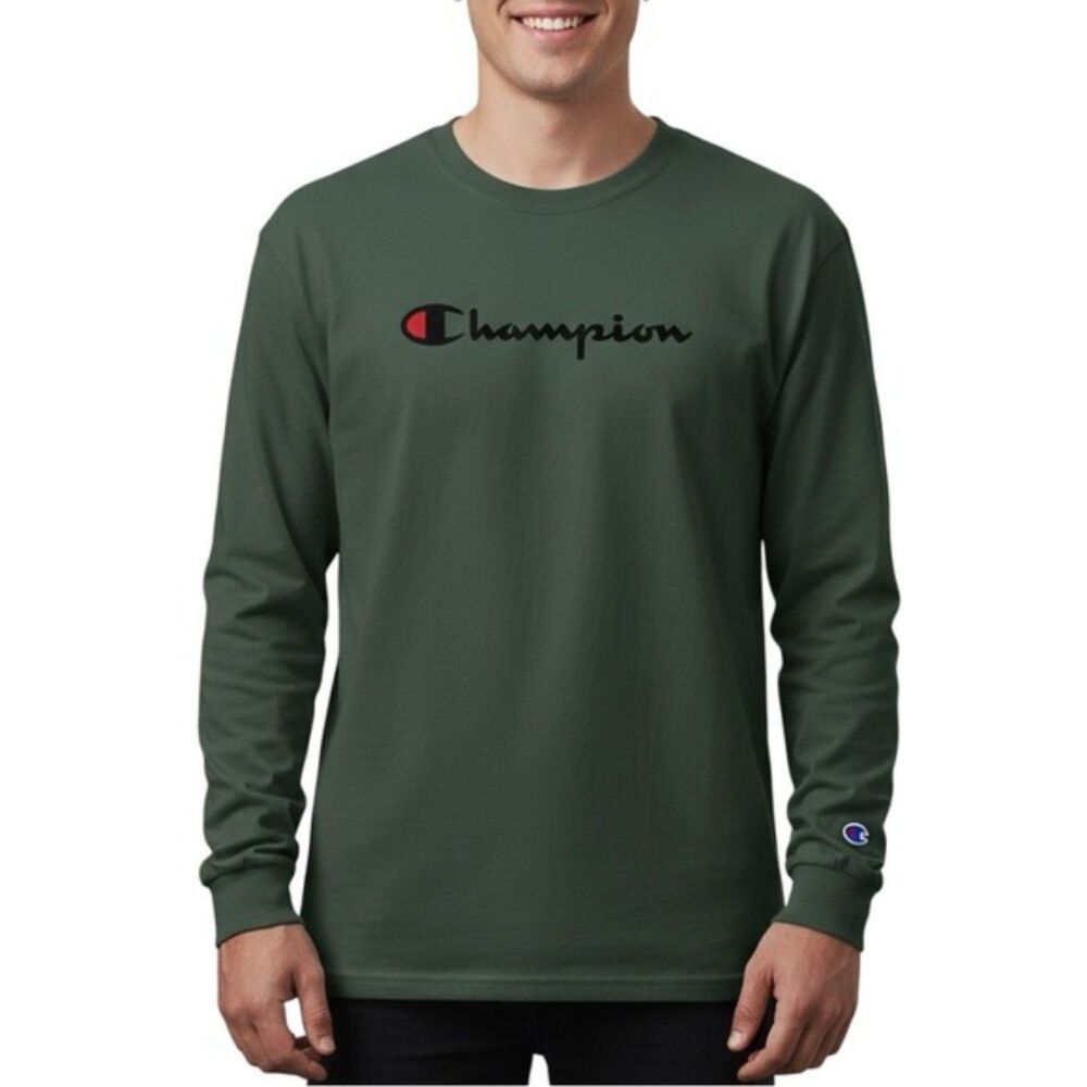Champion Men’s Authentic Athleticwear Long-Sleeve T-Shirt in Green | Size XL